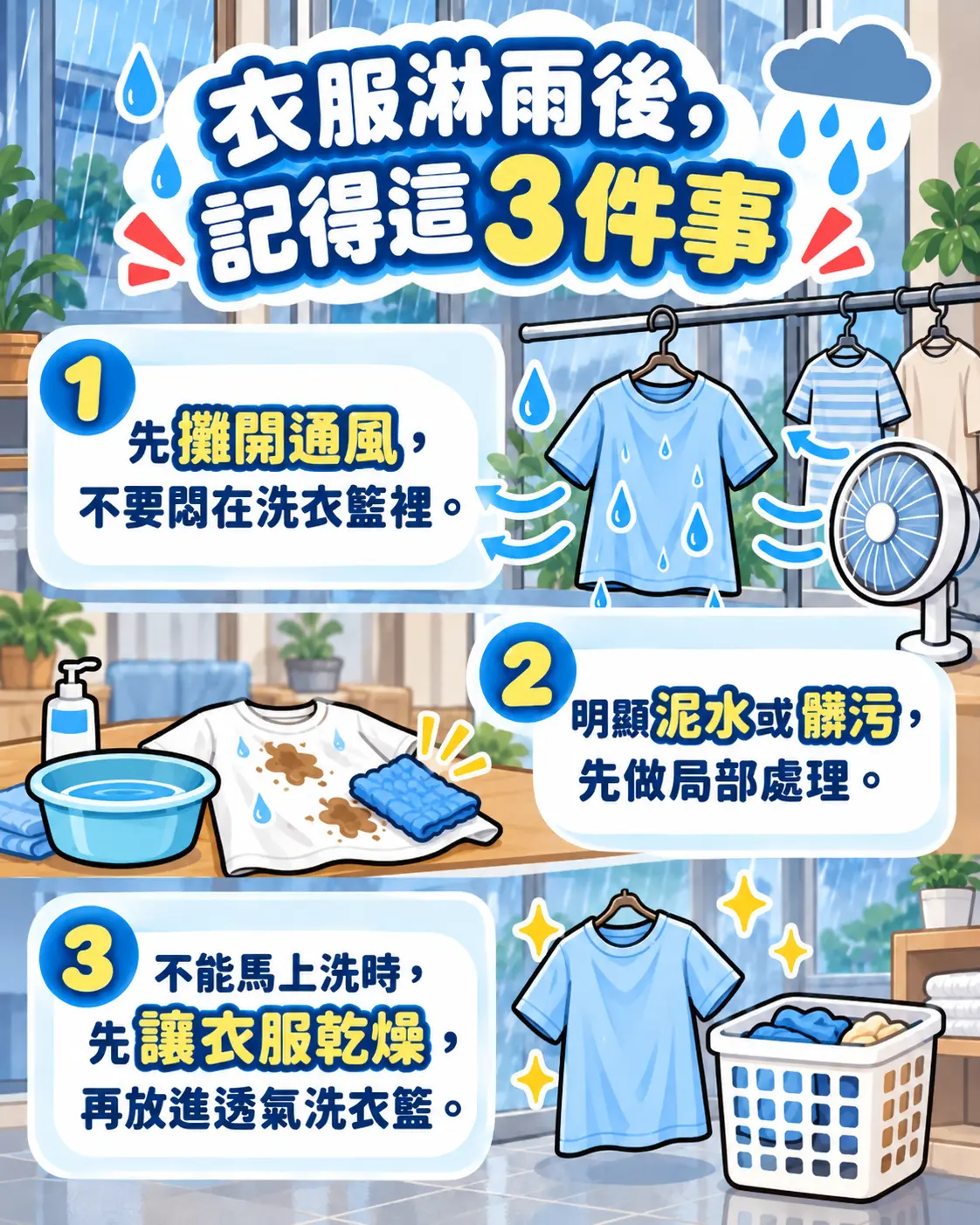 衣服淋雨後記得這3件事