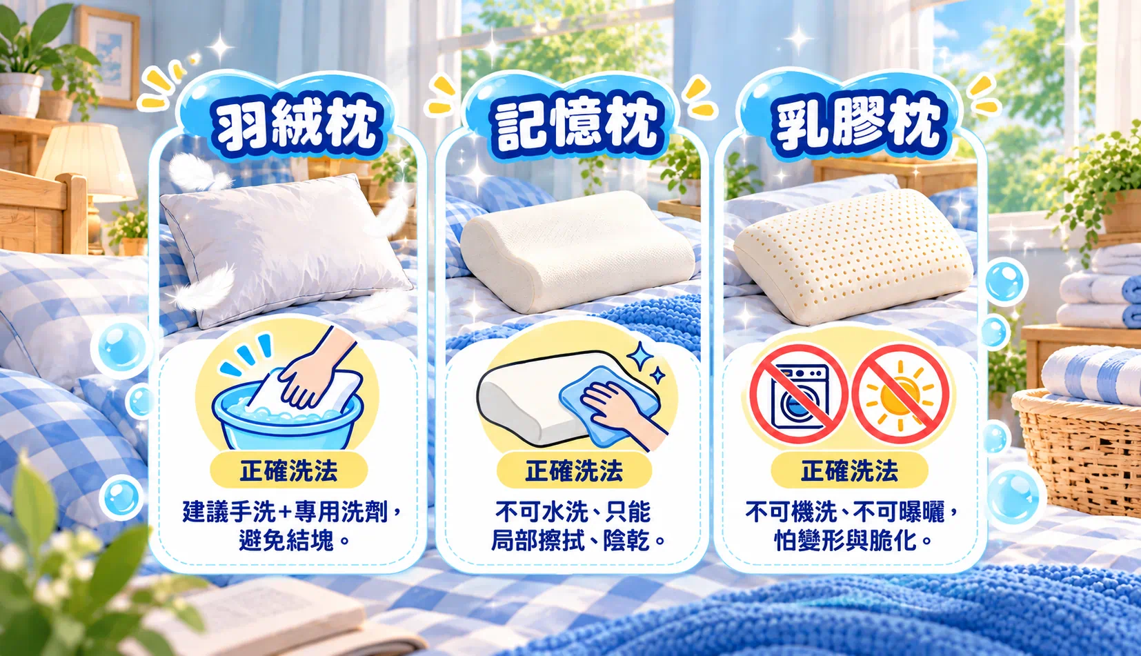 不同材質枕頭怎麼洗?